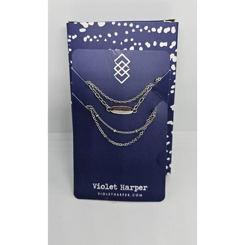 VIOLET HARPER Silver Metal Layered Necklace And Bracelet Set NWOT